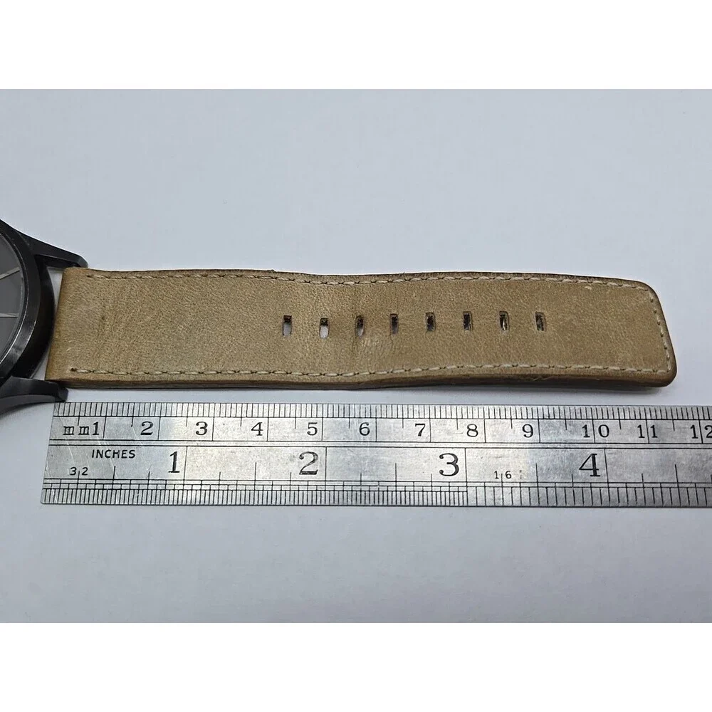 MVMT Classic Watch Gray Dial Tan Leather Date Quartz New Battery 45mm Mens